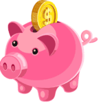 Pink piggy bank with a golden coin on top